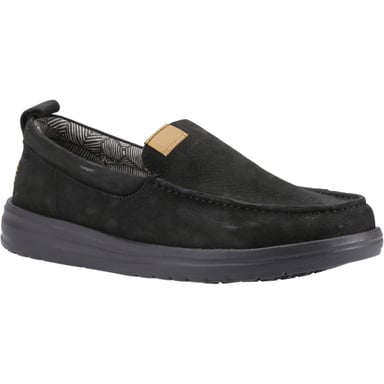 HEYDUDE Wally Grip Moc Leren Heren Zwarte Bootschoenen