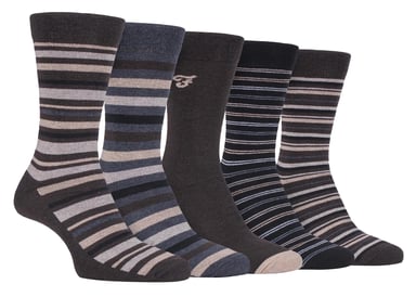 Farah - 5-pack tunna andningsaktiva klassiska randiga mönstrade bomullsstrumpor med mjuk topp för herrar - FCS271BRNGRY (Randig)