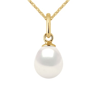 Hanger Zoetwater Pearl 7-8mm White Pear 18K geel goud Geleverd met ketting