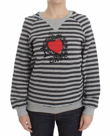 Exte Women's Gray Striped Cotton Crewneck Sweater