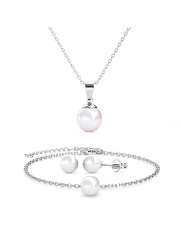 Mother Of Pearl Trio Set - Silver And White