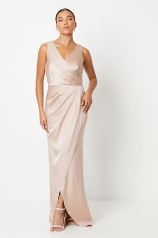 Petite Ruched Waist Detail Satin Gown