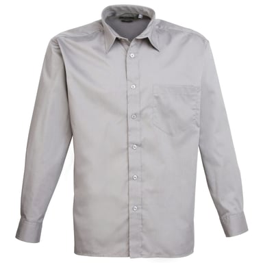 Premier Mens Premier Poplin Long-Sleeved Formal Shirt (Silver)