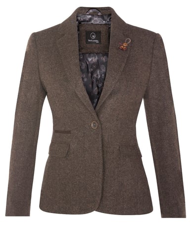 Dam Tweed 1920-tal Fiskbensmönstrad Brun Blazer