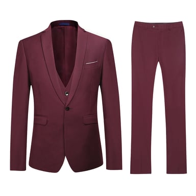 3-Piece Slim Fit Classic Maroon Suit