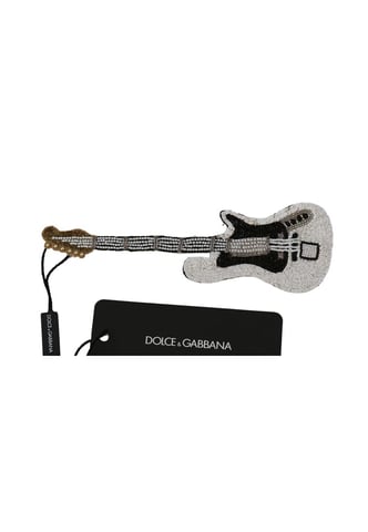 Dolce & Gabbana Women's Gold Brass Beaded Guitar Pin Accessory Brooch