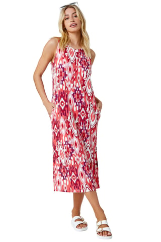 Sleeveless Aztec Print Midi Stretch Dress