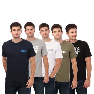 Men's Jack Jones Corp Reverse 5 Pack T-Shirts in Multi colour