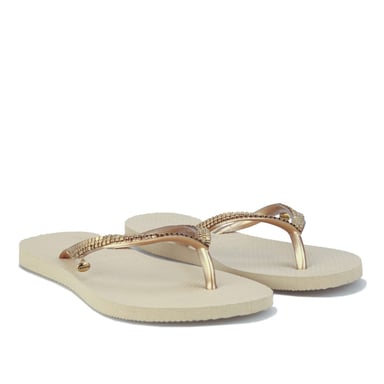 Havaianas Slim Metal teenslippers met mesh voor dames, zandkleur