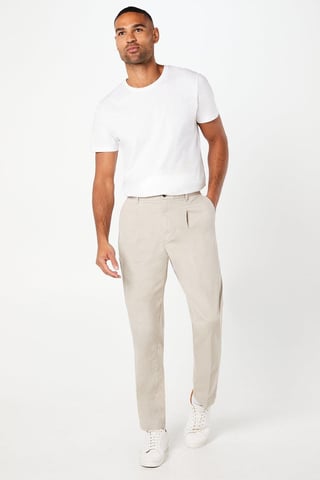 Burton Mens Beige Chino Trousers Cotton Blend Elastane Tapered Fit
