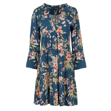 Floral A Line Dress with Bell Sleeves