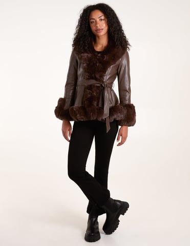 Faux Fur PU Coat With Belt
