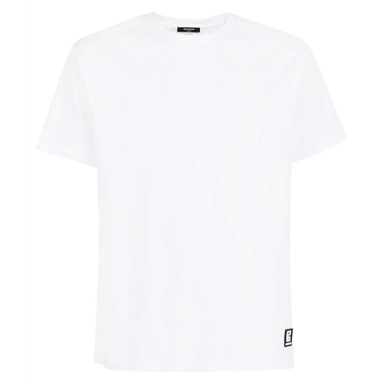 Balmain White Back Logo Print Cotton Jersey T-Shirt