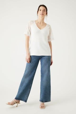 Lace Sleeve V Neck Top