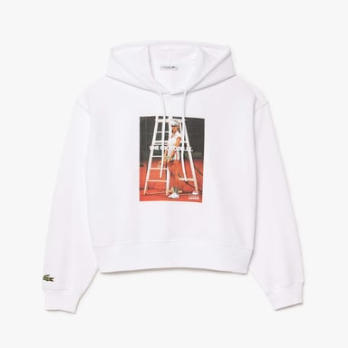 Women's Lacoste Oversized Print Hoodie in White