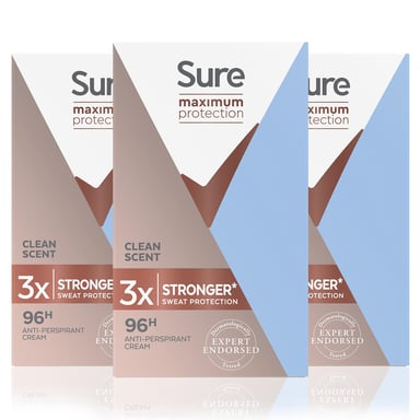 Sure Women Maximum 96-H Protection Clean Scent Deodorant Cream, 3x 45ml