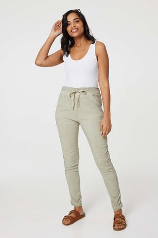 Khaki Denim Embellished Side Jeggings