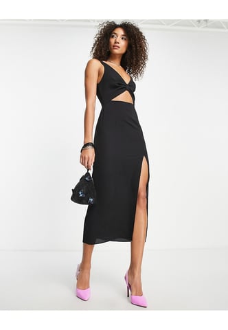 ASOS DESIGN cut out knot front midi dress in black