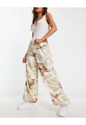 ASOS DESIGN satin parachute trouser in camo-Multi