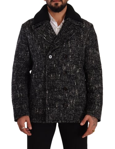 Dolce & Gabbana Svart Ull Dubbelknäppt Kappa Herrjacka