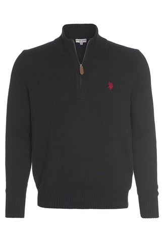 U.S. POLO ASSN. Men's Zip Troyer - Sweater with stand-up collar - Elegant long-sleeved knitted sweater in black