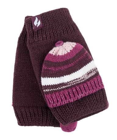 Heat Holders - Thermisch gebreide convertorhandschoen voor dames - Bordeaux