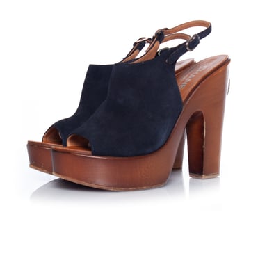 Wooden platform peep-toe clogs