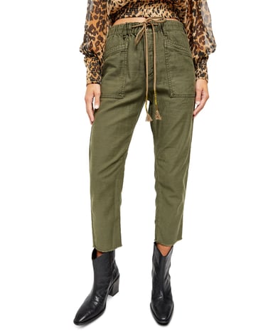 Free People Women Pants Green Comfort Raw Ankle Boyfriend