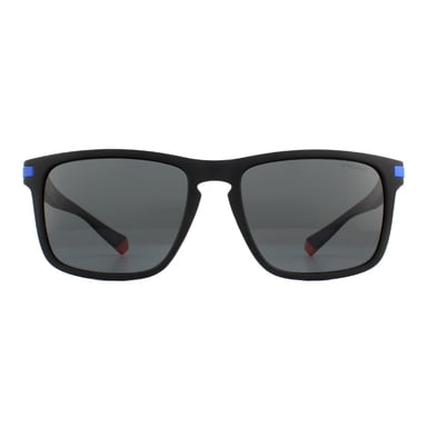 Polaroid Rectangle Mens Matte Black Blue Grey Polarized Sunglasses