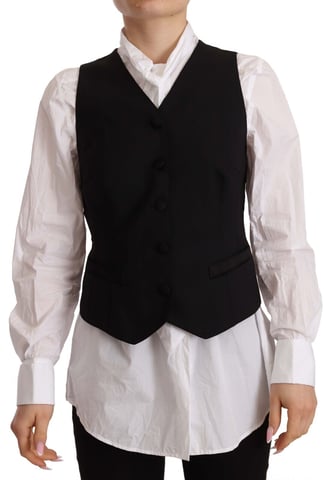 Dolce & Gabbana Women's Black Button Down Sleeveless Vest Viscose Top