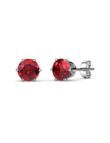Birth Stone July Earrings - Silver and Red