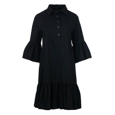 Black Bell Sleeve Dress with Ruffle Hem