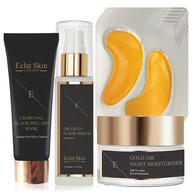 Anti-Wrinkle Elixir Serum 24K Gold + Anti-Wrinkle Night Moisturiser 24K Gold + Collagen Gold Under Eye Patch 24K Gold - 5 x 2 Pads + Purifying Black Peel-Off Mask 24K Gold
