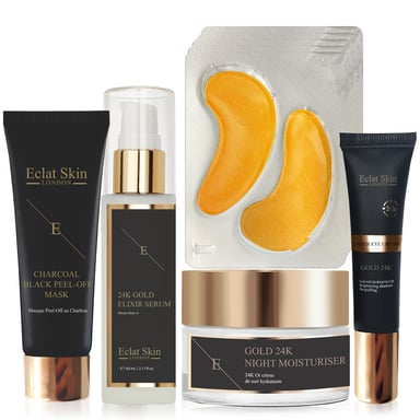 Anti-Wrinkle Elixir Serum 24K Gold + Anti-Wrinkle Night Moisturiser 24K Gold + Under Eye Cream 24K Gold + Collagen Gold Under Eye Patch 24K Gold - 5 x 2 Pads + Purifying Black Peel-Off Mask 24K Gold