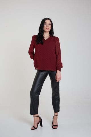 Dobby Chiffon Long Sleeve Blouse