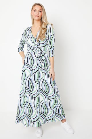 Geo Print Jersey Wrap Midi Dress