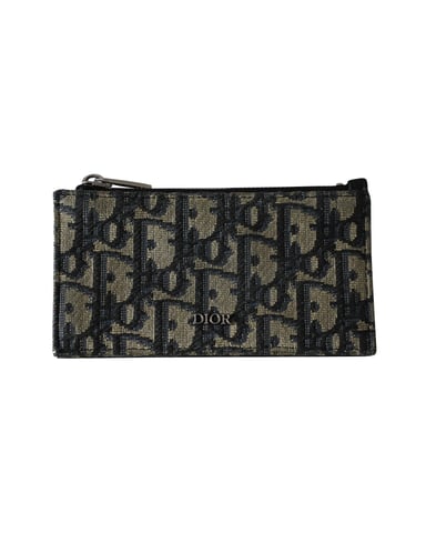 Dior Gezipte Kaarthouder in Beige en Zwart Jacquard
