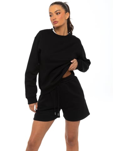 Enzo Womens Oversized Sweatshirt Tracksuit With Shorts - Black