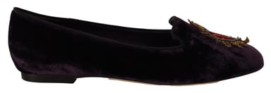 Dolce & Gabbana Women's Purple Velvet DG Heart Loafers Flats Shoes