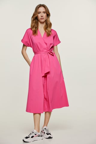 Fuchsia A Line Midi Dress with Belt