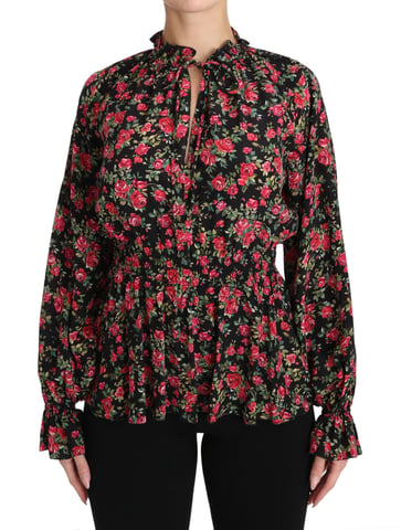 Dolce & Gabbana Svart Rostryck Blommig Skjorta Topp Blus