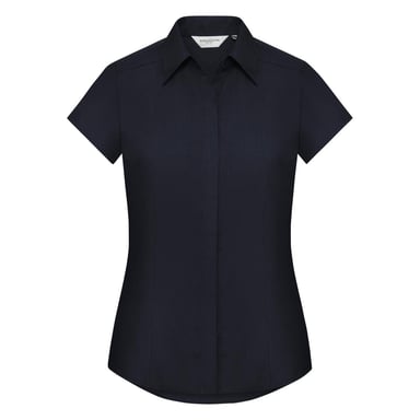 Russell Collection Ladies Cap Sleeve Polycotton Easy Care Fitted Poplin Shirt (French Navy)