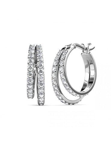 Duo Circlet Earrings - Silver and Crystal
