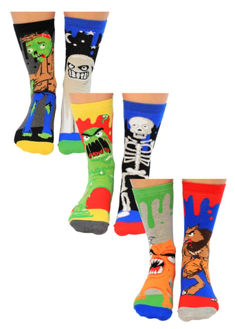 UNITED ODD SOCKS - 6 Pack Boys Zombie Novelty Cotton Odd Socks in Gift Box - Zombodies