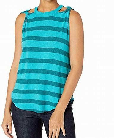 Free People Women's Top Jungle Teal Blue Size XS Striped Twist Tank