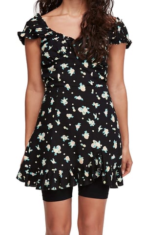 Free People Women's Dress Black Size Medium M A-Line Fruit Print Mini