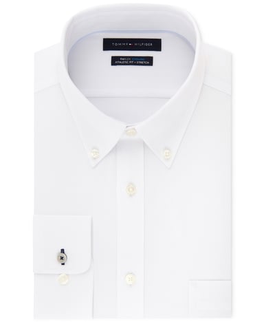 Tommy Hilfiger Mens Dress Shirt Silver Size 16 1/2 Athletic Fit Th Flex