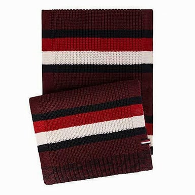 Tommy Hilfiger Men Accessories Red One Size Crochet Knit Stripe Scarf