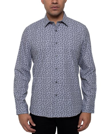 Kenneth Cole Mens Shirt Gray Size XL Performance Paisley Button Down