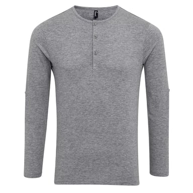 Premier Mens Long John Roll Sleeve Tee (Grey Marl)